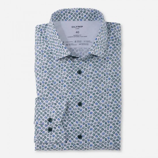 OLYMP ΠΟΥΚΑΜΙΣΟ MODERN FIT ALLOVER PRINT ΜΕΝΤΑ-ΛΕΥΚΟ