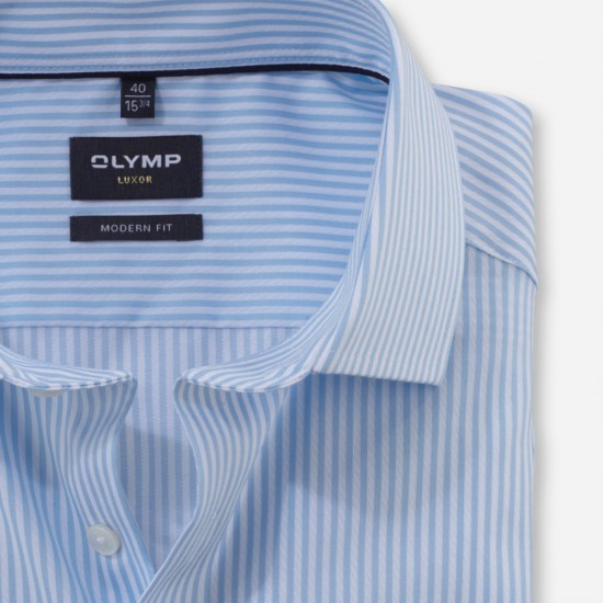 OLYMP ΠΟΥΚΑΜΙΣΟ LUXOR MODERN FIT ΡΙΓΕ ΛΕΥΚΟ-ΣΙΕΛ