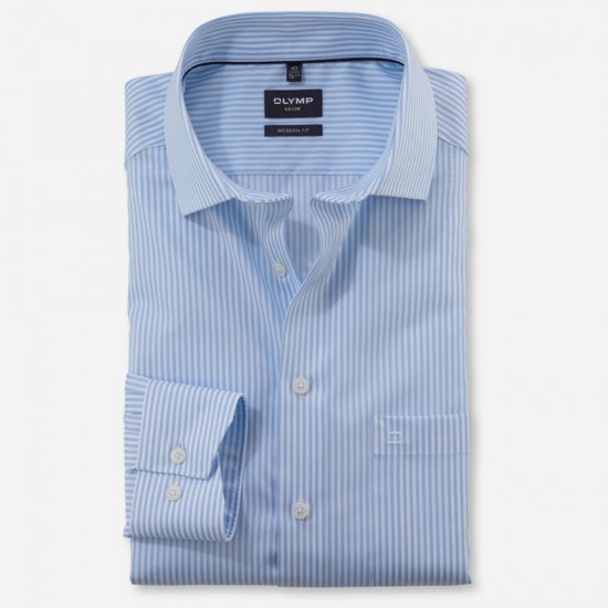 OLYMP ΠΟΥΚΑΜΙΣΟ LUXOR MODERN FIT ΡΙΓΕ ΛΕΥΚΟ-ΣΙΕΛ