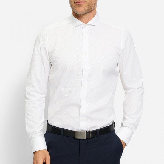 OLYMP ΠΟΥΚΑΜΙΣΟ BODY FIT CUTAWAY ΜΙΚΡΟΣΧΕΔΙΟ ΛΕΥΚΟ