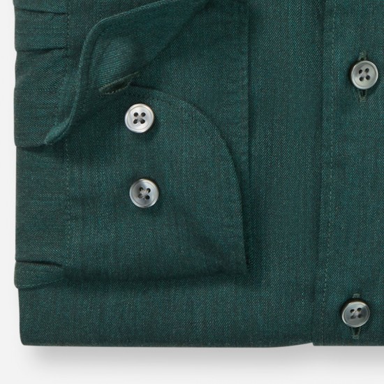 OLYMP LEVEL 5 ΠΟΥΚΑΜΙΣΟ BODY FIT GARMENT WASHED ΣΚΟΥΡΟ ΠΡΑΣΙΝΟ