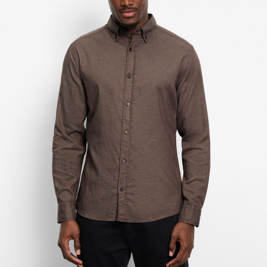 OLYMP ΠΟΥΚΑΜΙΣΟ REGULAR FIT BUTTON DOWN MOUNTAIN TWILL ΚΑΦΕ