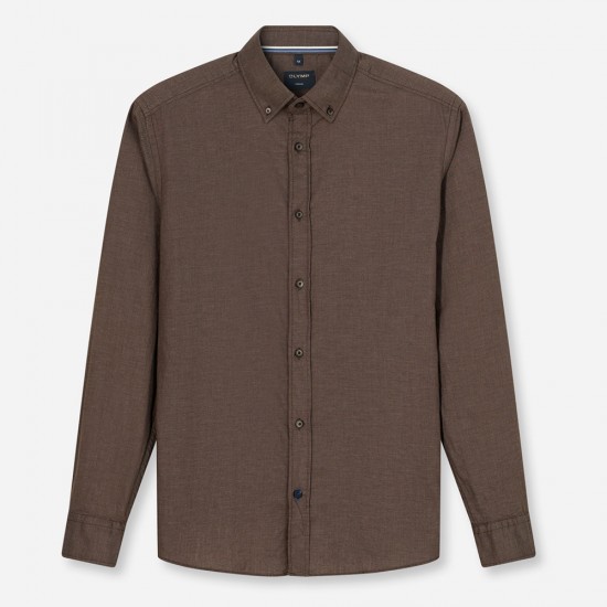 OLYMP ΠΟΥΚΑΜΙΣΟ REGULAR FIT BUTTON DOWN MOUNTAIN TWILL ΚΑΦΕ