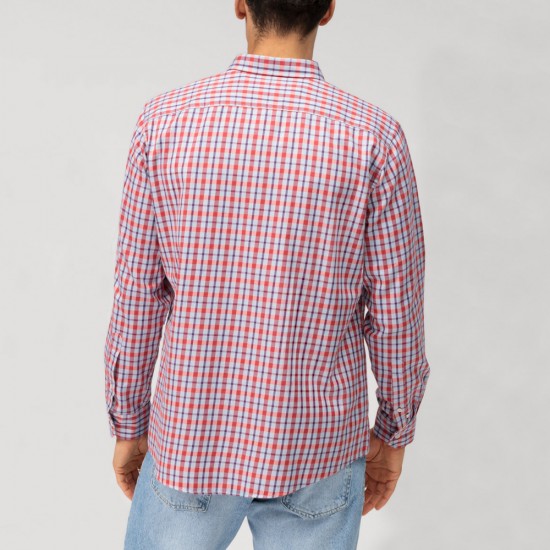 OLYMP ΠΟΥΚΑΜΙΣΟ BUTTON DOWN REGULAR FIT ΚΑΡΟ ΜΠΛΕ-ΚΟΚΚΙΝΟ