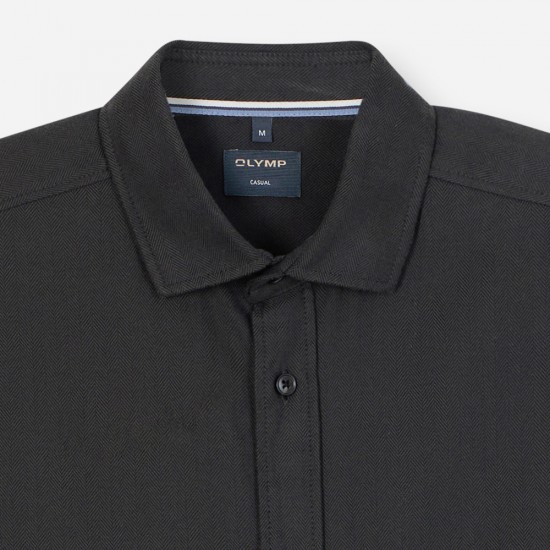 OLYMP ΠΟΥΚΑΜΙΣΟ REGULAR FIT TWO-PLY ΜΙΚΡΟΣΧΕΔΙΟ ΜΑΥΡΟ