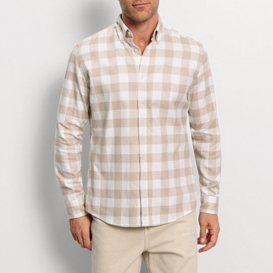 OLYMP ΠΟΥΚΑΜΙΣΟ REGULAR FIT BUTTON DOWN ΚΑΡΟ ΛΕΥΚΟ-ΜΠΕΖ