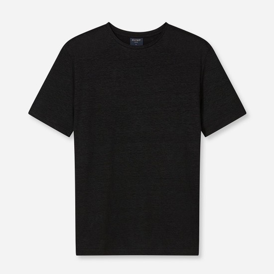 OLYMP T-SHIRT ΛΙΝΟ REGULAR FIT ΜΑΥΡΟ