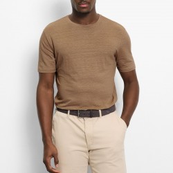 OLYMP T-SHIRT ΛΙΝΟ REGULAR FIT ΜΠΕΖ